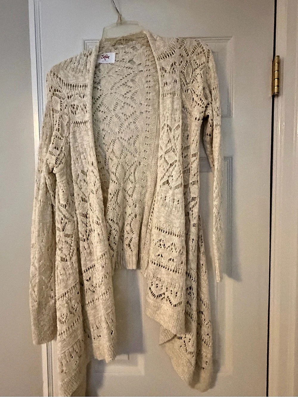 Justice Crochet Open Front Cardigan in Cream Size 18